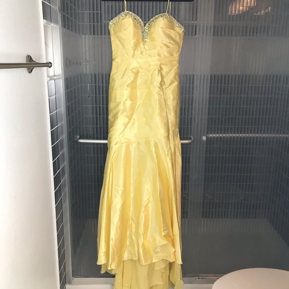 Yellow formal length prom dress